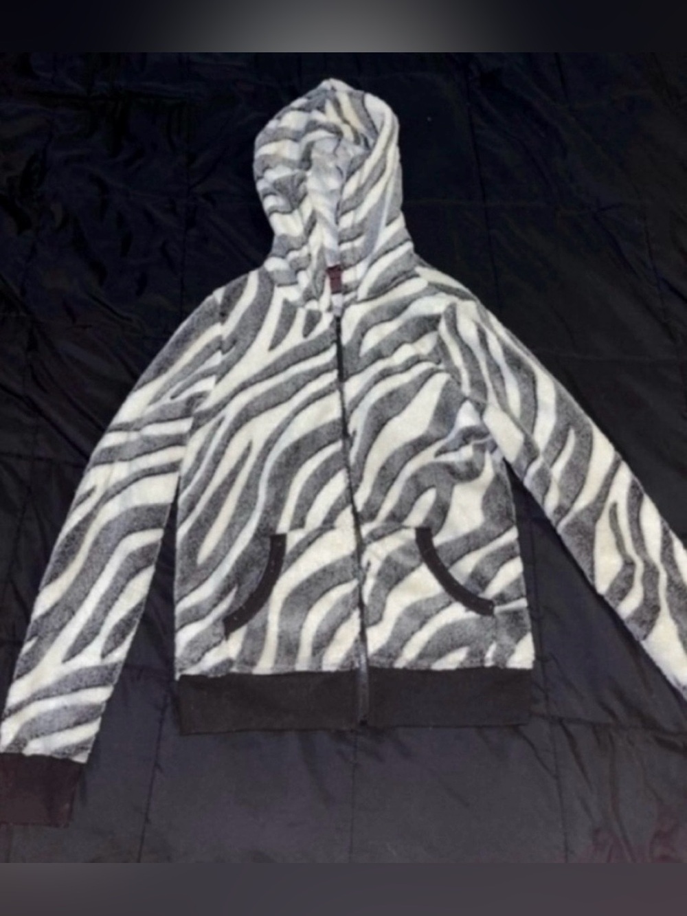 Kid’s Zebra-Print Fleece Zip Hoodie - Black & White